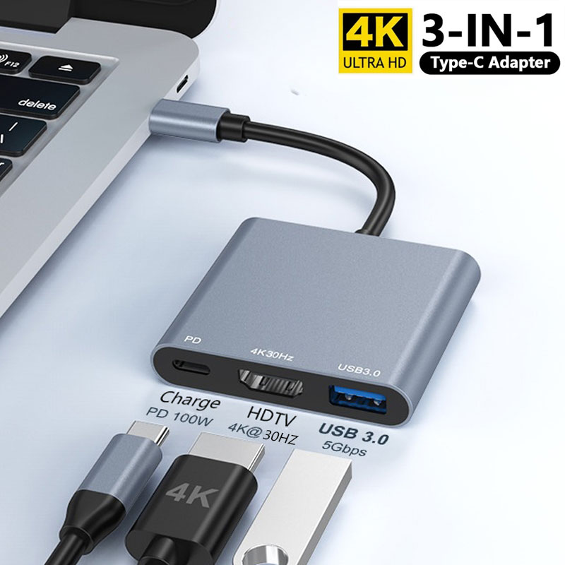 Usb C To Hdmi - 4K HDMI-Compatible 3-in-1 USB C Hub